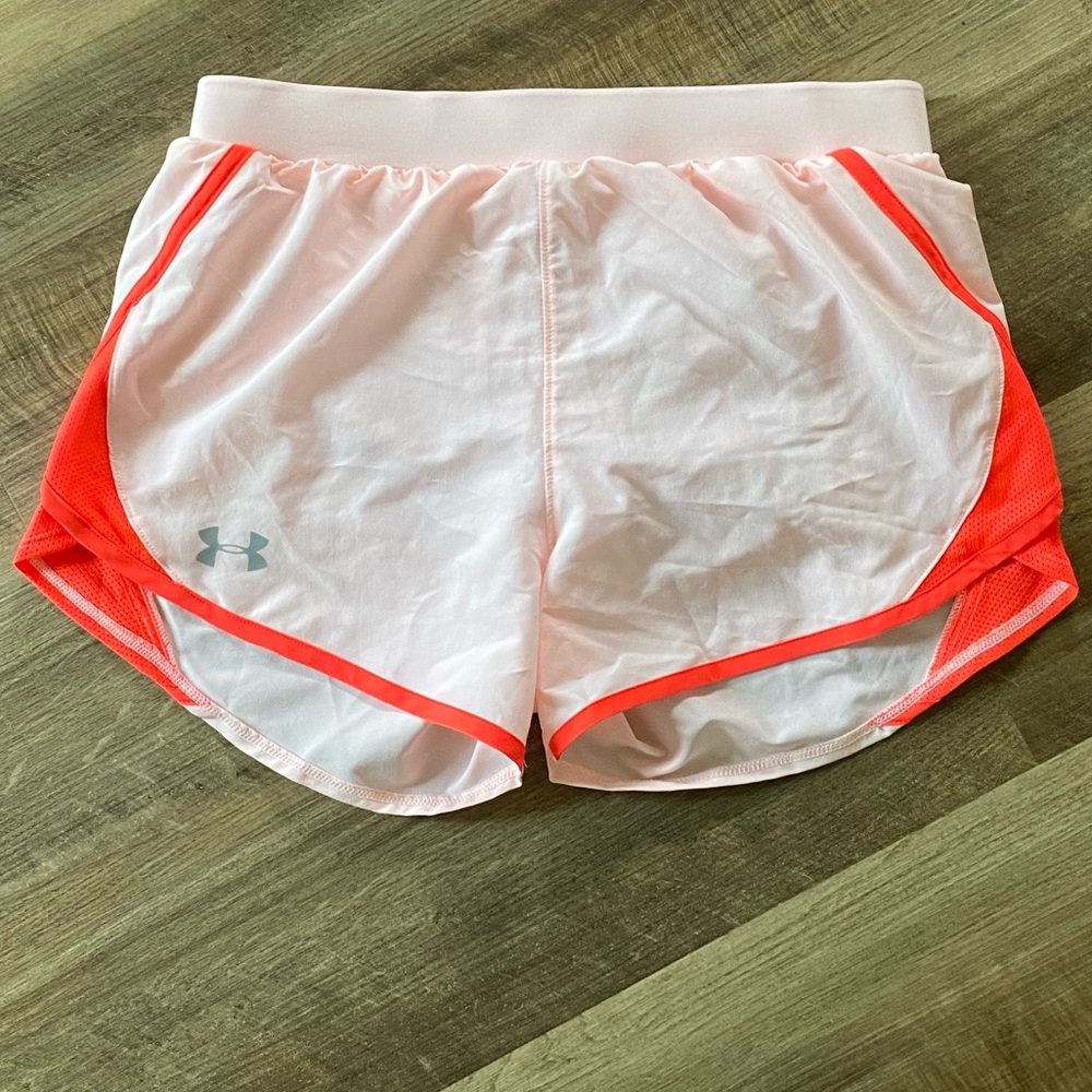Pink and orange underarmour shorts, size small